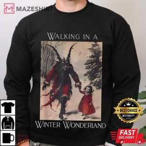 Krampus Walking In A Winter Wonderland Retro Christmas T Shirt (1)
