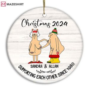 Old Couple Supporting Each Other Funny Christmas Ornament (2)