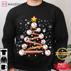 Baseball Christmas Tree Light Xmas Baseball Lovers T Shirt (1)