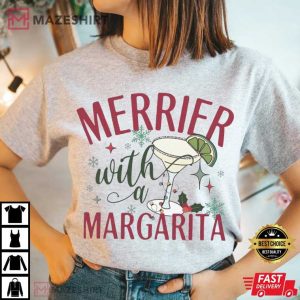 Merrier With A Margarita Christmas Cocktail T Shirt (2)