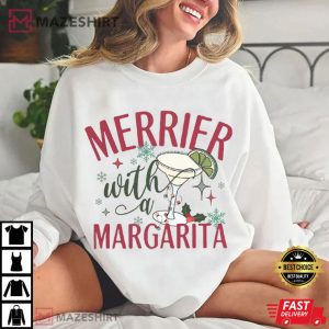 Merrier With A Margarita Christmas Cocktail T Shirt (3)