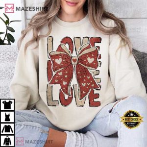 Love Heart Coquette Bow Valentines Day T Shirt (1) Mazeshirt