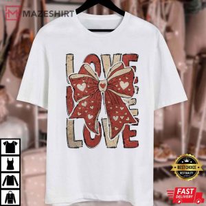 Love Heart Coquette Bow Valentines Day T Shirt (2) Mazeshirt