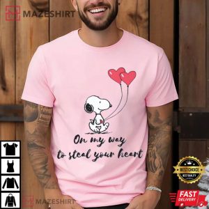 Snoopy On My Way To Steal Your Heart Valentines Day T Shirt (3)