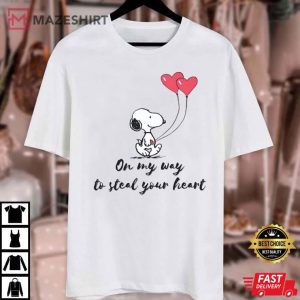 Snoopy On My Way To Steal Your Heart Valentines Day T Shirt (1)