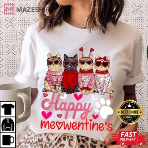 Happy Meowentine's Day Funny Cat Valentines Day T Shirt (3)