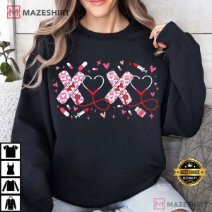 Nurse XOXO Stethoscope Pink Hearts Valentines Day T Shirt (1)