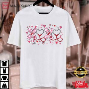 Nurse XOXO Stethoscope Pink Hearts Valentines Day T Shirt (2)