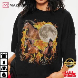 Three Horse Moon Fire Stallion Wild Horse Lovers T Shirt (4)