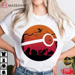 Sunset Pokemon Ball Silhouette Retro Anime T Shirt (4) Mazeshirt