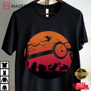 Sunset Pokemon Ball Silhouette Retro Anime T Shirt (2) Mazeshirt