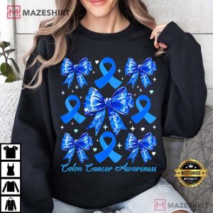 Colorectal Colon Cancer Awareness Coquette Bow Blue Ribbon T Shirt (1)