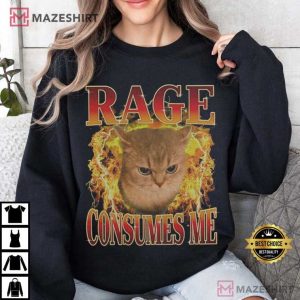 Angry Cat Fire Rage Consumes Me Chaotic Cat Lover Meme T Shirt (1
