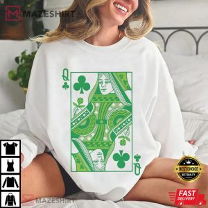 Queen Of Clubs St Patrick's Day Playing Card Retro T Shirt (2)