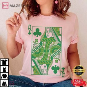 Queen Of Clubs St Patrick's Day Playing Card Retro T Shirt (3)