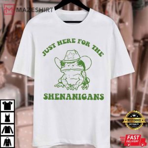 St. Patrick's Day Just Here For The Shenanigans Funny Frog T Shirt (1)