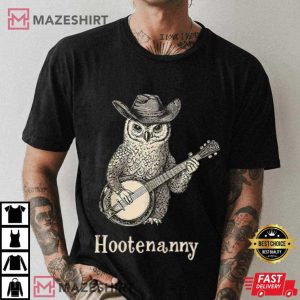 Hootenanny Owl Playing Banjo Country Music T Shirt (4)