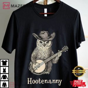 Hootenanny Owl Playing Banjo Country Music T Shirt (3)