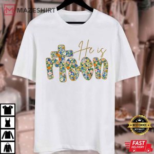 Easter Day He Is Risen Floral Glitter Jesus Christ T Shirt (1)