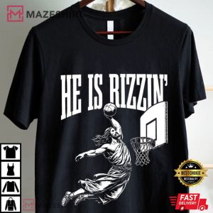 Easter Jesus He Is Rizzin' Playing Basketball Funny Meme T Shirt (4)