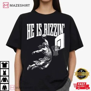 Easter Jesus He Is Rizzin' Playing Basketball Funny Meme T Shirt (2)