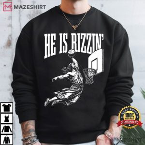 Easter Jesus He Is Rizzin' Playing Basketball Funny Meme T Shirt (3)