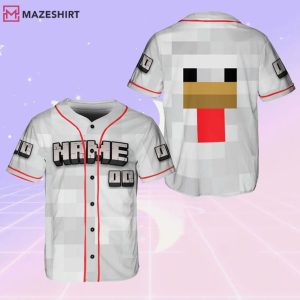 Chicken Minecraft Pixel Game Characters Custom Name Baseball Jersey