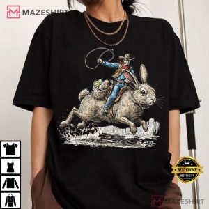 Cowboy Riding Easter Bunny Western Howdy Easter Funny T Shirt (4) Mazeshirt