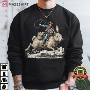 Cowboy Riding Easter Bunny Western Howdy Easter Funny T Shirt (1) Mazeshirt
