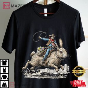Cowboy Riding Easter Bunny Western Howdy Easter Funny T Shirt (2) Mazeshirt