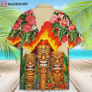 Tropical Tiki Volcano Colorful Hibiscus Aloha Hawaiian Shirt ( (3)