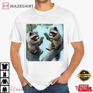 Animal Lovers Cute Baby Raccoon Texting Adorable Wildlife T Shirt (4)