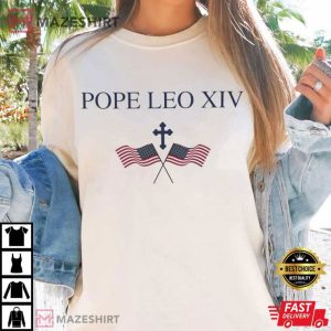 Pope Leo XIV USA Flags American Catholic T Shirt (3)