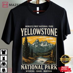 Yellowstone National Park Vintage Mountain Nature Hiking T Shirt (1)