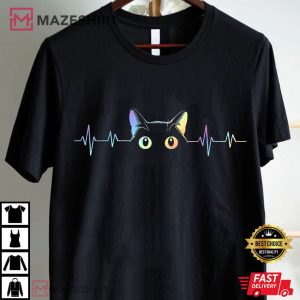 Heartbeat Cat Lovers Animal Silhouette Cute T Shirt (1)