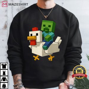 Youth Chicken Jockey Minecraft Gamer Pixel Art T Shirt (4)