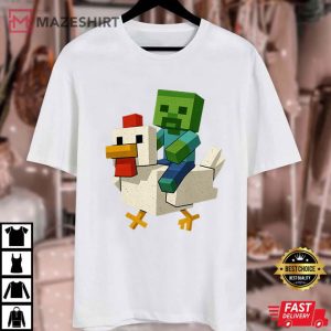 Youth Chicken Jockey Minecraft Gamer Pixel Art T Shirt (1)