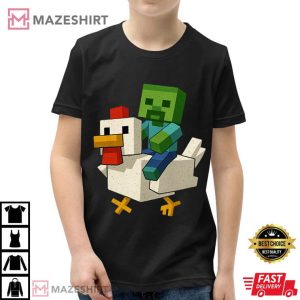 Youth Chicken Jockey Minecraft Gamer Pixel Art T Shirt (3)