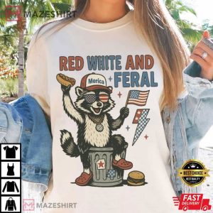 Funny Red White And Feral 4th Of July Raccoon Boys T Shirt (4)