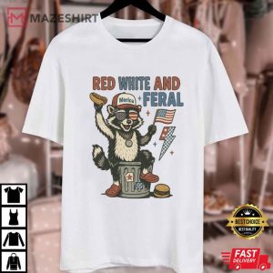 Funny Red White And Feral 4th Of July Raccoon Boys T Shirt (2)
