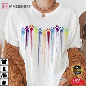 Dog Lovers Colorful Dog Paw Heart T Shirt (2)