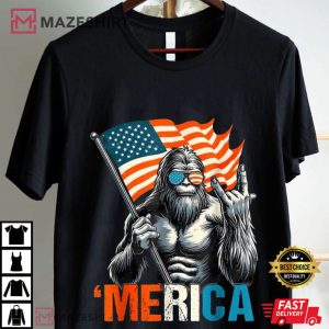 Bigfoot Merica 4th Of July Rock American Flag Patriotic T Shirt (1)