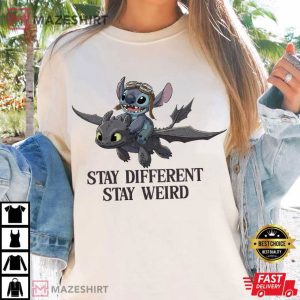 Disney Movie Stitch And Toothless Stay Different Stay Weird T Shirt (1)