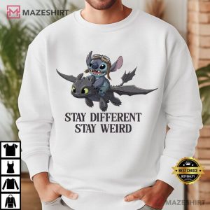 Disney Movie Stitch And Toothless Stay Different Stay Weird T Shirt ( (3)