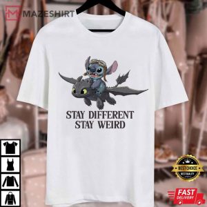 Disney Movie Stitch And Toothless Stay Different Stay Weird T Shirt ( (4)