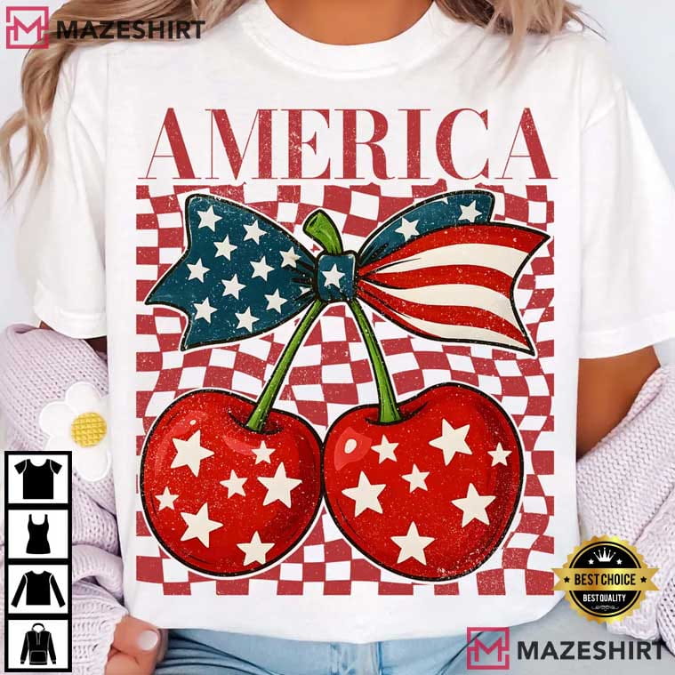 Cherry America Coquette 4th Of July Patriotic T-Shirt Cherry America Coquette 4th Of July Patriotic T-Shirt