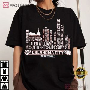 Oklahoma City Basketball Skyline 2025 Champions Roster T Shirt (1)