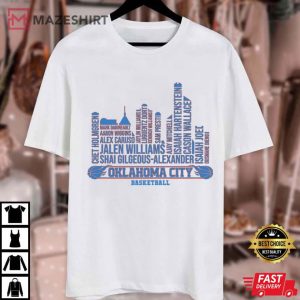 Oklahoma City Basketball Skyline 2025 Champions Roster T Shirt (3)
