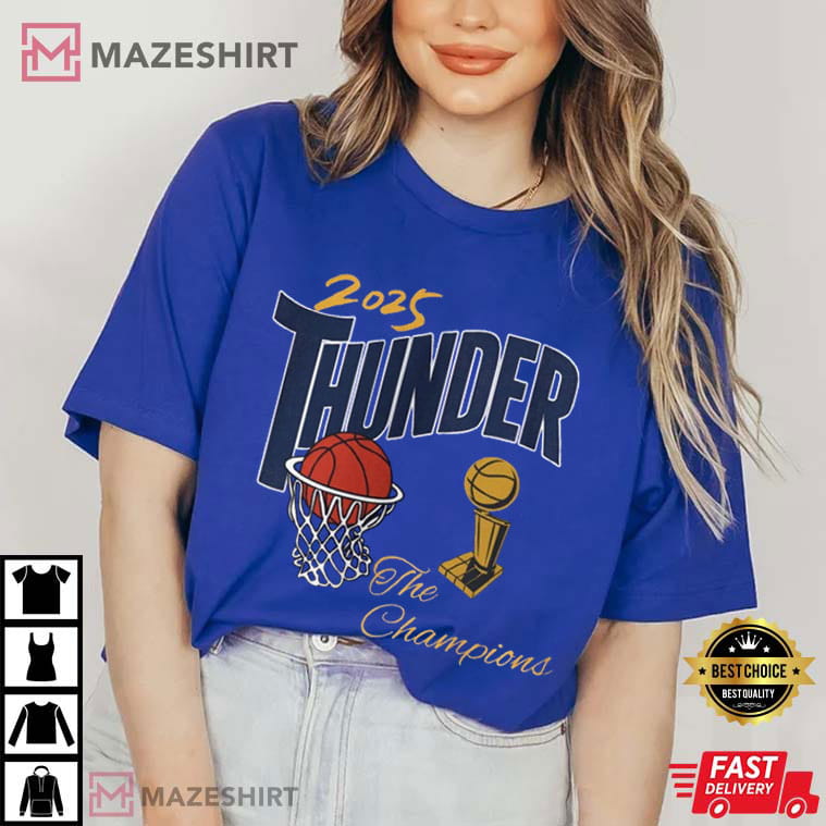 OKC Thunder 2025 Champions Basketball Finals Trophy T-Shirt OKC Thunder 2025 Champions Basketball Finals Trophy T-Shirt