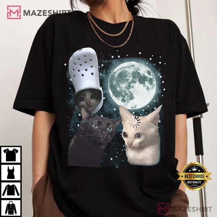 Cat Lovers Three Cats Retro Moon Graphic Funny Meme T-Shirt Cat Lovers Three Cats Retro Moon Graphic Funny Meme T-Shirt